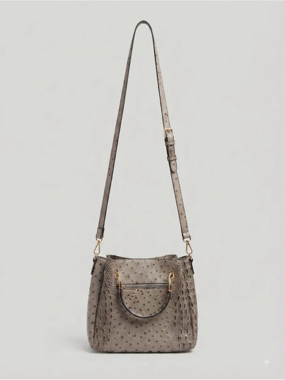 Women's Gray Croc-Embossed Faux Ostrich Crossbody Bag.